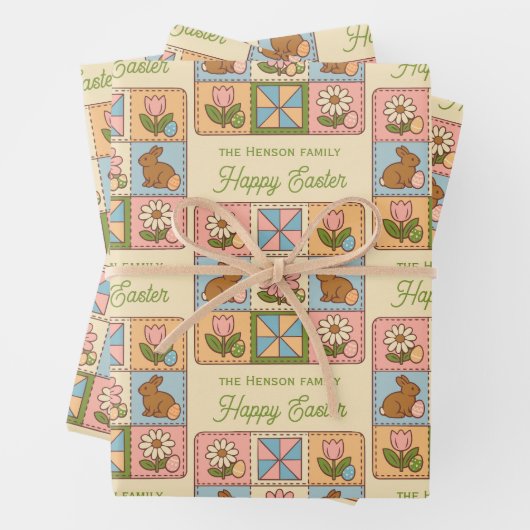 Cute Happy Easter Bunny Quilt Pattern  ラッピングペーパーシート (インサイチュ)