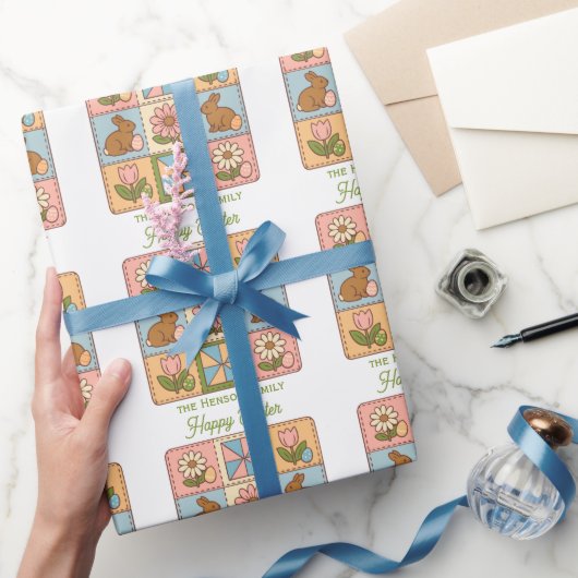 Cute Happy Easter Bunny Quilt Pattern  ラッピングペーパー (ギフト)