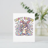 Cute Happy Easter Bunny with Spring Vibes シーズンポストカード (スタンド正面)