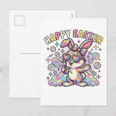 Cute Happy Easter Bunny with Spring Vibes シーズンポストカード (正面/裏面)