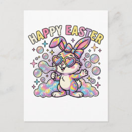 Cute Happy Easter Bunny with Spring Vibes シーズンポストカード