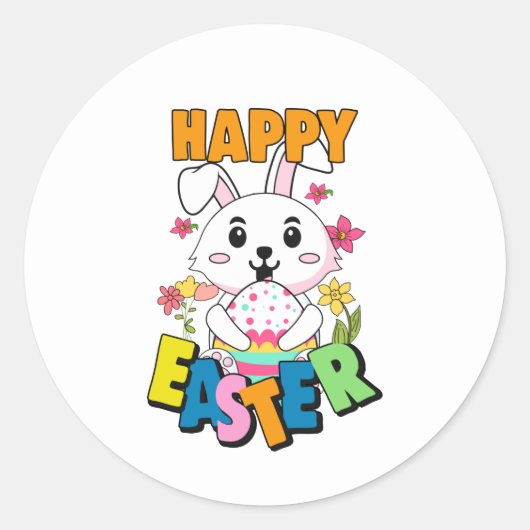 Cute Happy Easter bunny word art  ラウンドシール (正面)