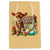 Cute Happy Easter cow ミディアムペーパーバッグ (正面)
