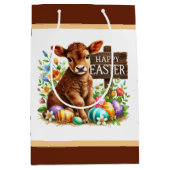 Cute Happy Easter cow ミディアムペーパーバッグ (正面)
