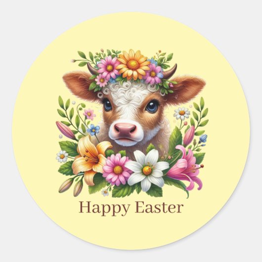 Cute Happy Easter cow  ラウンドシール (正面)