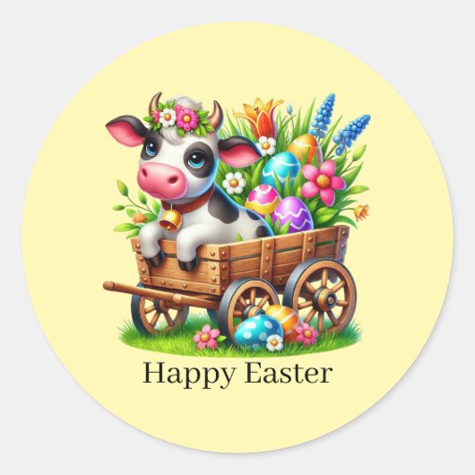 Cute Happy Easter cow  ラウンドシール (正面)