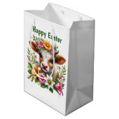 Cute Happy Easter cow customizable ミディアムペーパーバッグ (裏面アングル)
