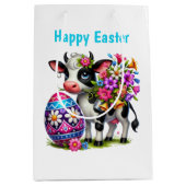 Cute Happy Easter cow customizable Medium  ミディアムペーパーバッグ (正面)