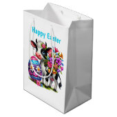 Cute Happy Easter cow customizable Medium  ミディアムペーパーバッグ (裏面アングル)
