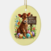 Cute Happy Easter customizable cow セラミックオーナメント (右)