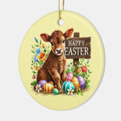 Cute Happy Easter customizable cow セラミックオーナメント (左)