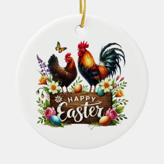 Cute Happy Easter customizable Rooster セラミックオーナメント (正面)