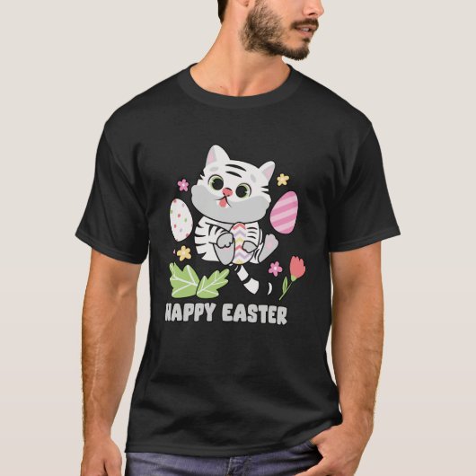 Cute Happy Easter Day Egg Hunt Boys Girls Kids Bab Tシャツ (正面)