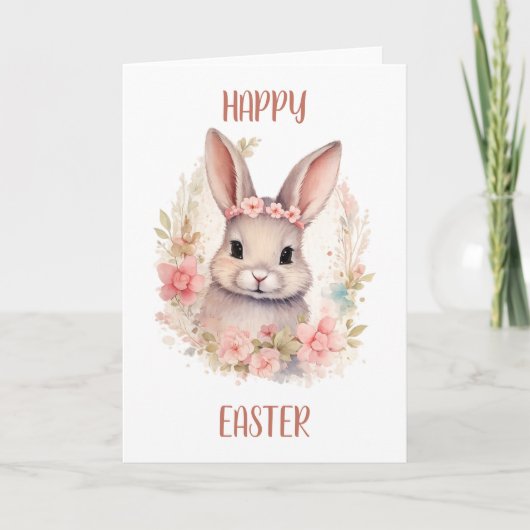 Cute Happy Easter Greeting Card with Bunny  カード (正面)