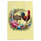 Cute Happy Easter rooster  ミディアムペーパーバッグ (正面)