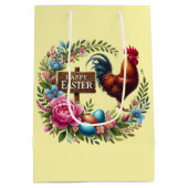 Cute Happy Easter rooster  ミディアムペーパーバッグ (裏面)