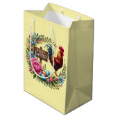 Cute Happy Easter rooster  ミディアムペーパーバッグ (裏面アングル)