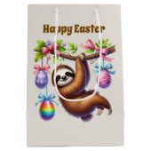 Cute Happy Easter sloth  ミディアムペーパーバッグ (裏面)