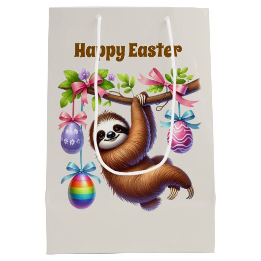 Cute Happy Easter sloth  ミディアムペーパーバッグ (裏面)