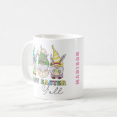 Cute Happy Easter Y'all Gnomes Personalized Name コーヒーマグカップ (正面左)