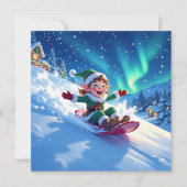 Cute Happy Elf Sledding | Personalized Christmas シーズンカード (正面)