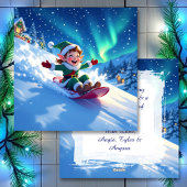 Cute Happy Elf Sledding | Personalized Christmas シーズンカード