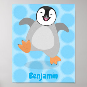 Cute happy emperor penguin chick cartoon ポスター