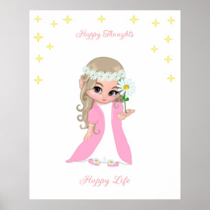 Cute Happy Fairy with Stars Motivational poster ポスター