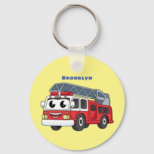 Cute happy fire engine cartoon キーホルダー (正面)