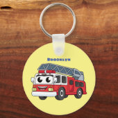 Cute happy fire engine cartoon キーホルダー (正面)