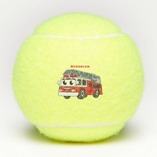 Cute happy fire engine cartoon テニスボール (正面)