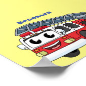 Cute happy fire engine cartoon ポスター (角)