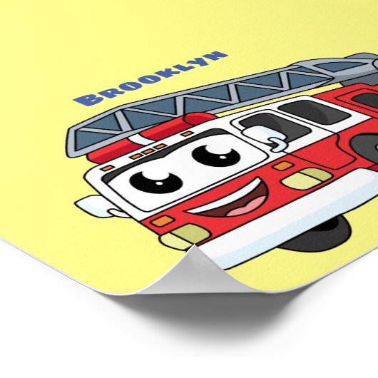 Cute happy fire engine cartoon ポスター (角)