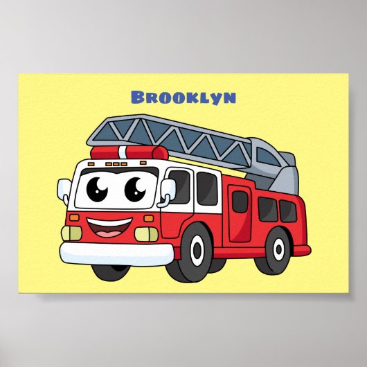 Cute happy fire engine cartoon ポスター (正面)