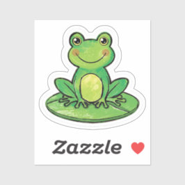 Cute Happy Frog on Lily Pad Sticker シール