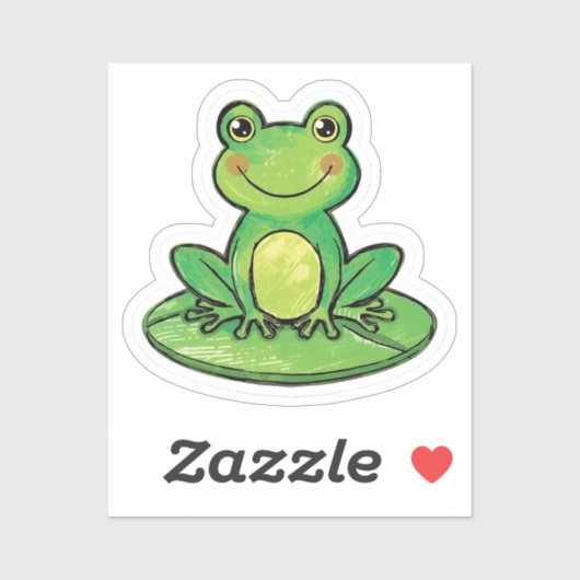 Cute Happy Frog on Lily Pad Sticker シール (シート)