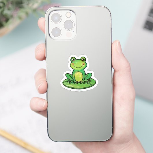 Cute Happy Frog on Lily Pad Sticker シール (スマートフォン)
