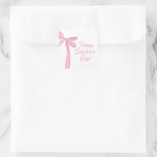 Cute Happy Galentine's day Pink Ribbons Bows スクエアシール (バッグ)