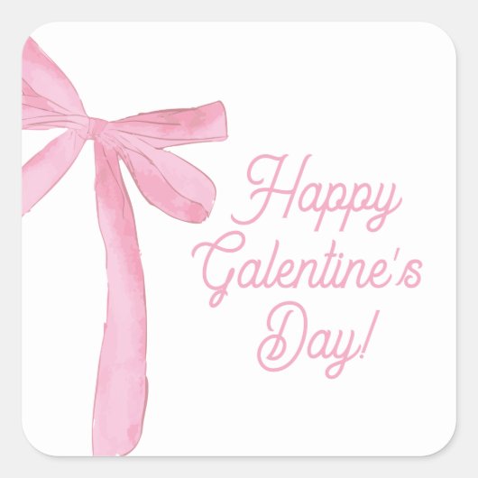 Cute Happy Galentine's day Pink Ribbons Bows スクエアシール (正面)