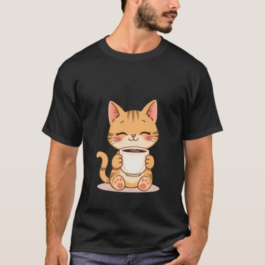 Cute Happy Ginger Cat Sips Warm Coffee Mug ✨🐾☕ Tシャツ (正面)