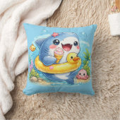 Cute Happy Great White Shark Cushion Pillow クッション (ブランケット)