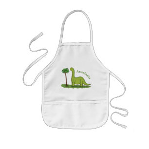 Cute happy green brontosaurus dinosaur cartoon 子供用エプロン