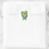 Cute Happy Green Cartoon Frog In Overalls Sticker ラウンドシール (バッグ)