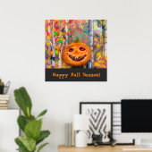 Cute Happy Halloween Pumpkin Face Poster ポスター (ホームオフィス)