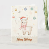 Cute Happy Holidays Llama Holiday Card シーズンカード (正面)