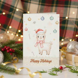 Cute Happy Holidays Llama Holiday Card シーズンカード