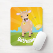 Cute happy jersey cow and flower sunrise cartoon マウスパッド (マウス)