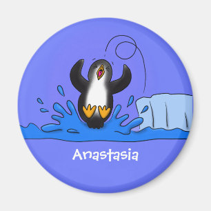 Cute happy jumping penguin cartoon illustration マグネット