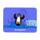 Cute happy jumping penguin cartoon illustration マグネット (横)