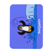 Cute happy jumping penguin cartoon illustration マグネット (縦)